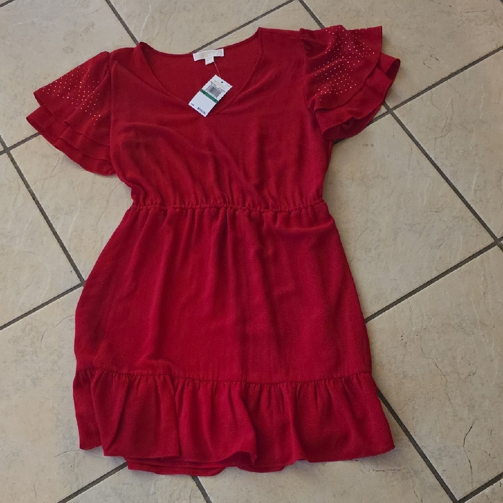 Womems Red Ruffle Sleeve Dress